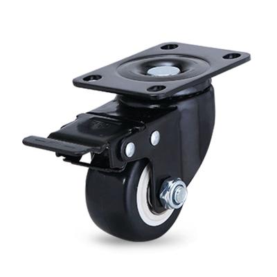 China Factory Wholesale Rigid 2 Inch PVC Caster Black Wheels Swivel Caster With Brake PU Caster For Furniture Small Caster Wheel for sale