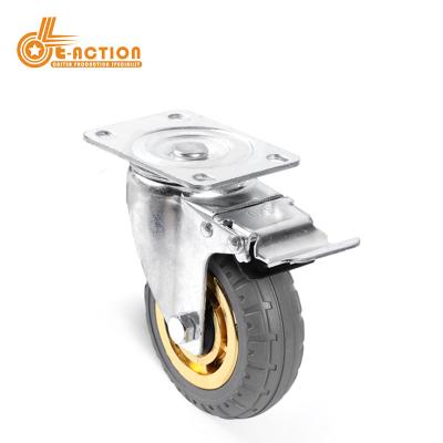 China Soft No Loud 4 Inch Rubber Swivel With Brake Casters Gray Trolley Wheels Medium Duty Industry Hand Caster Wheels for sale