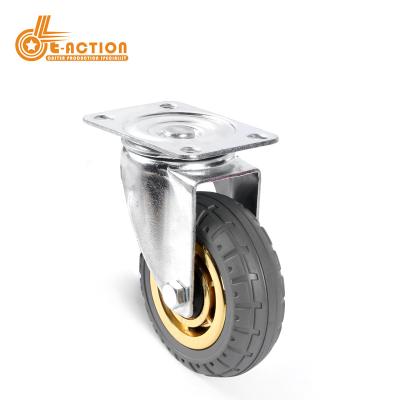 China Soft No Swivel 4 Inch Swivel Caster Wheels Trolley Wheels Gray Noisy Noisy Rubber Soft Plastic Core Medium Duty Caster Wheels for sale