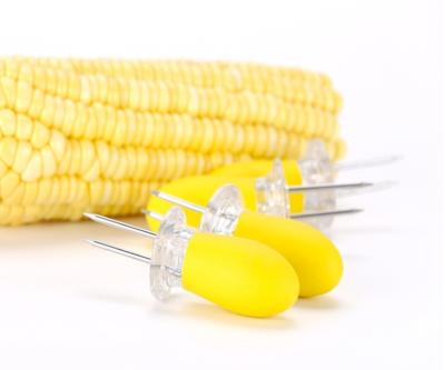 China Heat Resistance Hot Sale BBQ Corn Fork Needle With Rubber Handle for sale