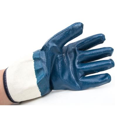 China Anti-smash heavy duty premium liner nitrile rubber fully coated gloves with safety slaps blue and chemical resistant construction for sale