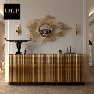 China (Other) Symphony Italy Stainless Steel Sideboard Cabinets Buffet Cabinets Gold Marble Luxury Modern Dining Sideboard for sale