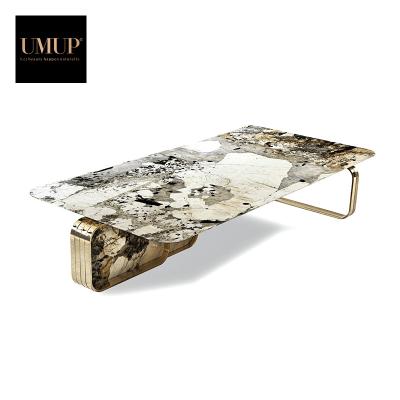 China Italian luxury design high quality 304 stainless steel (other) nature marble living room coffee table adjustable for sale