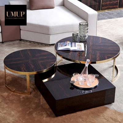 China (Other) hot sale designer adjustable metal leg coffee table the modern luxury log coffee table set for sale