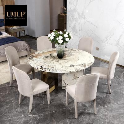 China Adjustable (other) Kitchen home furniture dining room table set modern 6 seater luxury nature marble round dining table sets for sale