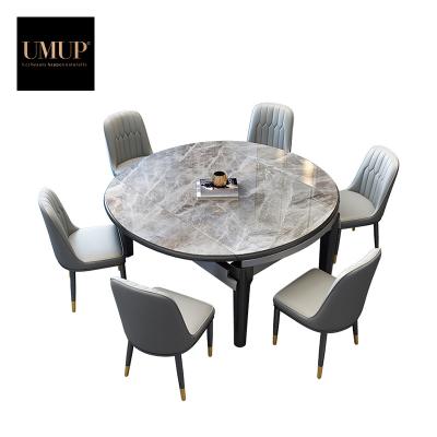 China (Other) Modern Adjustable Round Stainless Steel Dinner Chipped Stone Folding Extendable Marble Dining Table for sale