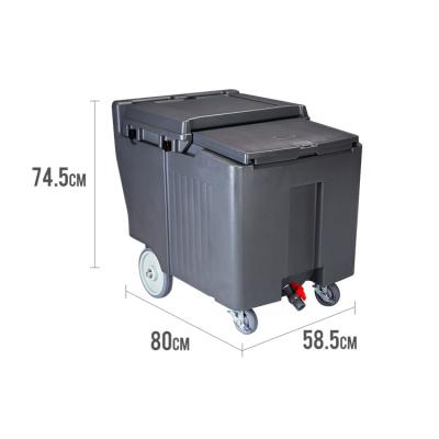 China Sustainable Mobile 110L Ice Box Storage Bin Ice Cart With Wheels for sale