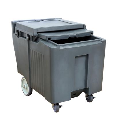 China Viable Mobile Portable Gray Ice Caddy With Wheels Ice Storage Bin 110L for sale