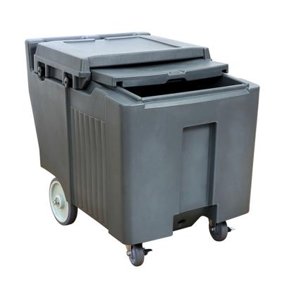 China Sustainable Portable 110L Mobile Ice Bin Insulated Ice Cart With Wheels for sale