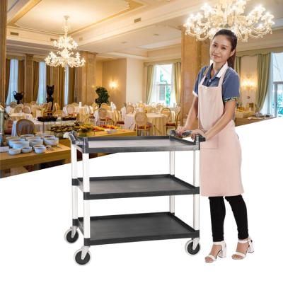 China Durable Wholesale 3-Tier Hand Pull Restaurant Plastic Serving Cart Food Service Cart for sale