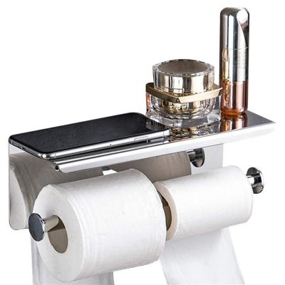 China Mobile Phone Dispenser Double Paper Roll Stainless Steel Bathroom Practical Toilet Paper Holder Modern Storage Rack for sale