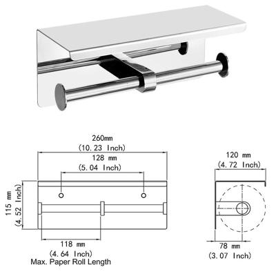 China Modern Wall Mounted 304 Stainless Steel Bathroom Tissue Holder Double Toilet Paper Holder With Mobile Phone Storage Shelf for sale