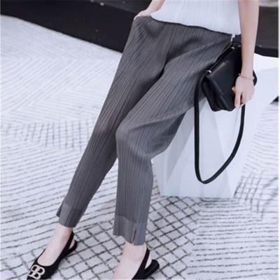 China Anti-wrinkle Pleats Shape New Cropped Pants Solid Color Slim Fit Plus Size Urban Casual Split Pants For Women for sale