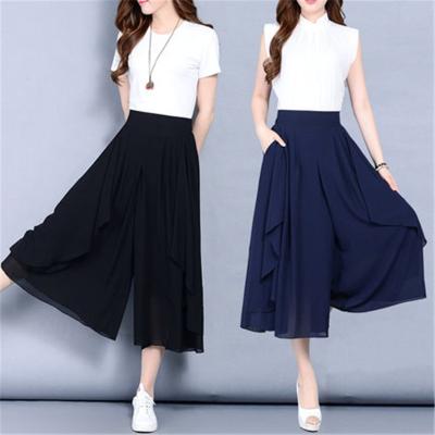 China 6XL Plus Size Anti-wrinkle Women's Chiffon Pants Rims 2020 New Summer Loose Thin Wide Leg Pants High Waist Elastic Elegant Pants for sale