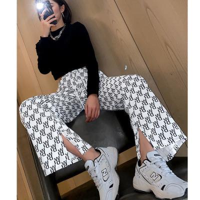 China New Design Spring 2021 Casual Pants Women's Anti-Wrinkle Micro-flared Straight Wide Leg Pants High-waist Split Long Pants for sale