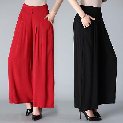 China Anti-Wrinkle Solid High Waist Wide Leg Pants Women Spring Straight Pleated Pants Pockets Loose Office Work Palazzo Ladies Khaki Pants for sale