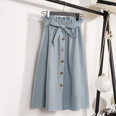 China Anti-static Spring Style Midi Knee Length Button School Female Pleated Skirt Korean Women Skirts High Waist Elegant Skirt for sale