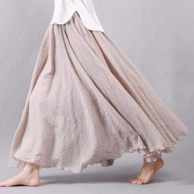 China Summer Women Anti-Static Canvas Cotton Skirts Long Maxi Skirts Beach Boho Vintage Elastic Waist Pleated Skirts for sale