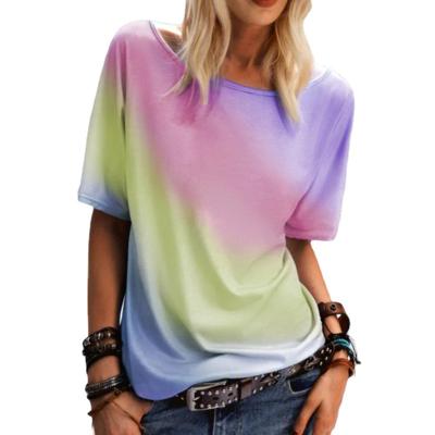 China Breathable Rainbow Stripe Short Sleeve T-shirt Women Loosen New Korean Summer 2020 Short Student T-shirt Tops for sale