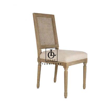 China 2022 Modern Canvas Upholstery Oak Wood Cane Stackable Dinning Chair For Event Wedding for sale