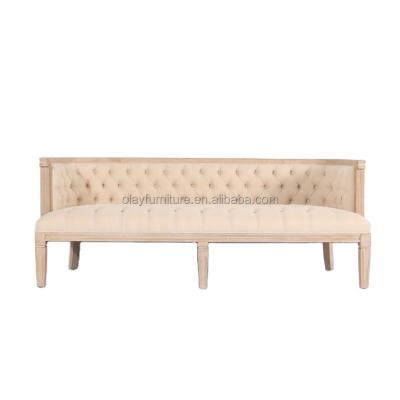 China Other Hot Sellers French Design Three Seat Wooden Sofa Canvas Sofa With Buttons To Wedding for sale