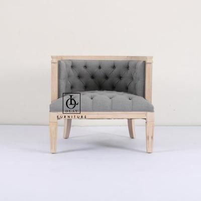 China 2022 Modern Popular Vintage Style Birch Wood Frame Carved ButtonTufted Single Armchair Canvas Sofa for sale