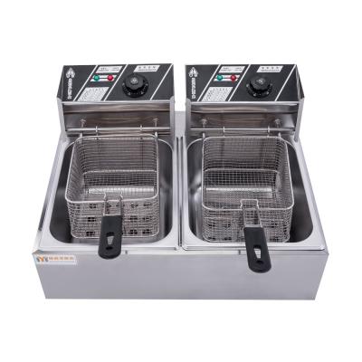 China Hotels 6L+6L Electric Stainless Steel Fryer Double-tank French Fries Machine Chicken Fryer Equipment Restaurant for sale