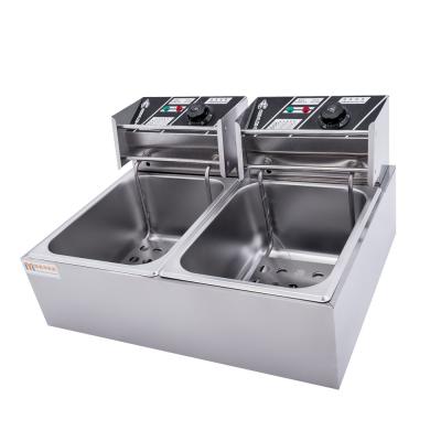 China Hotels 6L+6L Table Top Stainless Steel French Fries Machine 2 Tank 2 Basket Commercial Potato Chip Fryer Electrical Deep Fryer for sale