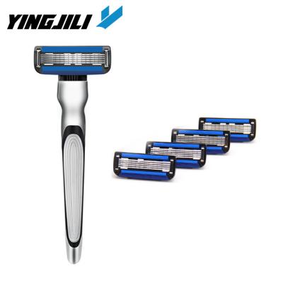 China Five Blades Yingjili Long Handle Male Shaving Razor Stainless Steel Razor For Men Reusable Razor for sale