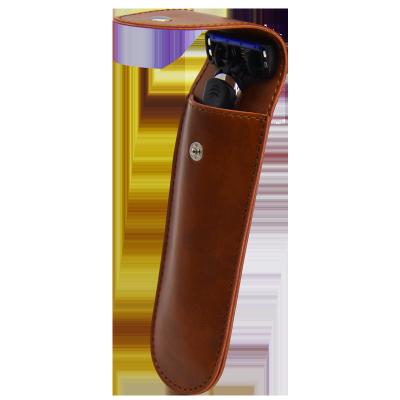 China Portable Storage Razor Men Women Shaver With 3 5 Blades Storage Leather Colorful Brown Portable Case for sale