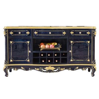 China Solid wood latest design blue color with gold leaf finishing small display cabinet, sideboard furniture for dining room for sale