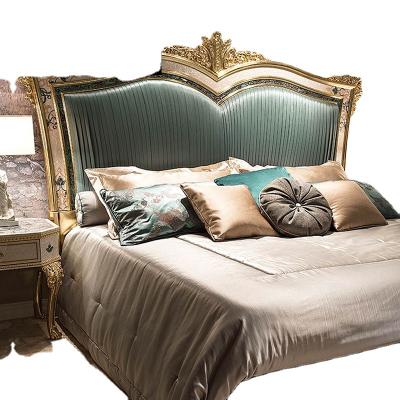 China Nailhead Trim 100% Quality Assurance Solid Wood Log Bedroom Furniture 1.8m Fabric Bed for sale