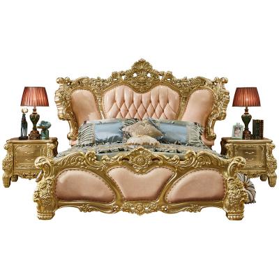 China Factory Supply Modern Hand Carved Wooden Golden Design Royal Bedroom Furniture for sale