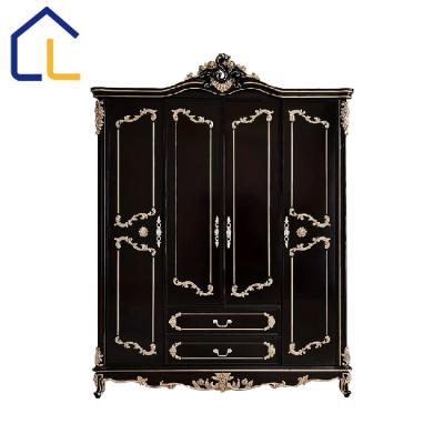 China European baroque royal luxury solid wood bedroom wardrobe wooden wardrobe for sale