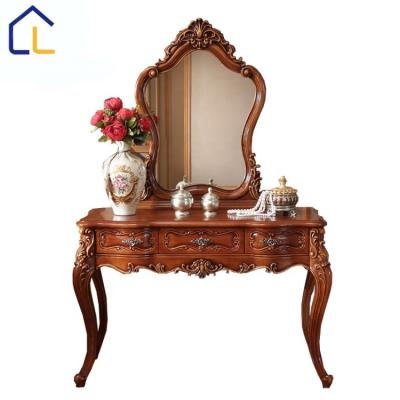 China Quality guaranteed French classic solid wood woden dresser table with dressing stool for bedroom for sale