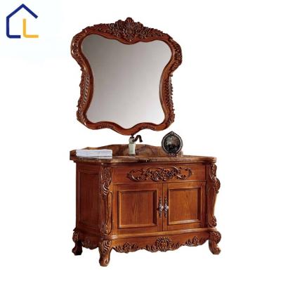 China Modern Hot Selling Modern America Old Style Cabinet Washroom Bathroom Solid Wood Vanity With Marble Top for sale