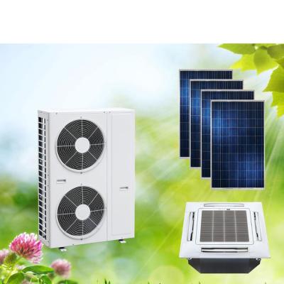 China Hotel ACDC Dual Power On Grid Hybrid Solar Air Conditioner Cassette Type 24000BTU for sale