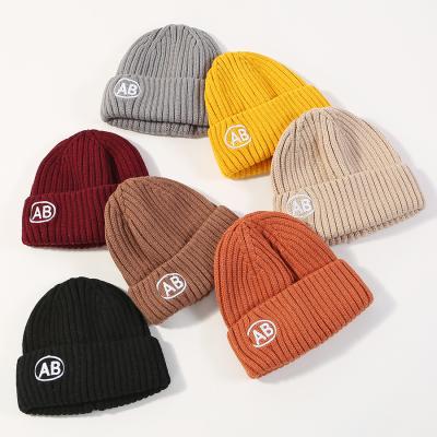 China COMMON Influx personality AB embroidery wool hat female winter thick melon cap knit hat bennie hats for sale