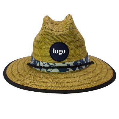 China Wholesale Picture Summer Surf Lifeguard Hat Beach Natural Straw Hat With Stickers for sale