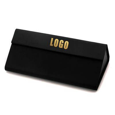 China Custom Leather Fashion High Quality Hard Leather Logo Fold Glasses Case for sale