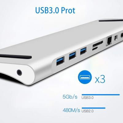 China WIWU Aluminum Alloy Wholesale 11 in 1 Port 4K 1080P VGA Multi Port USB 3.0 Ethernet USB 3.0 Port Type Multi Type C Adapter Dock Mini LAN RJ45 for sale