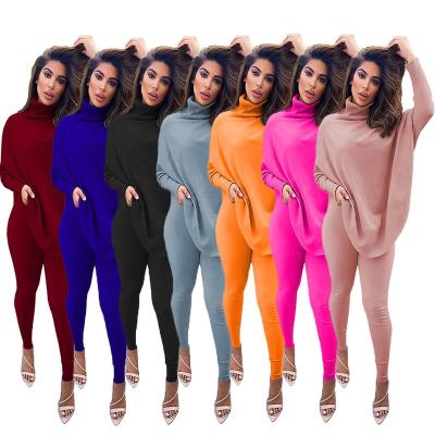 China Solid Color Viable Casual Drop 2 Piece Sets Batting Sleeve Top Slit Pants Women Clothing Sets Two Piece Outfits Pants Two Piece Set for sale