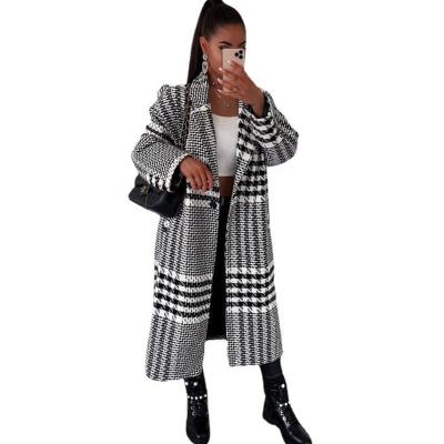 China Anti-wrinkle 2022 Spring New Long Collar Suit Long Plaid Sheathed Loose Women's Woolen Coat for sale