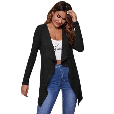 China Anti-wrinkle 2022 new irregular spring edge half-open collar long-sleeved waffle cardigan jacket women for sale