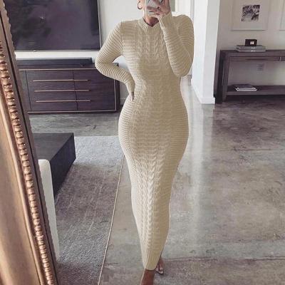 China Anti-Wrinkle Solid Color Slim Fit Long Sleeve Ladies Knit Sweater Dress Women Spring Autumn 3XL Knitting Pencil Maxi Dresses for sale