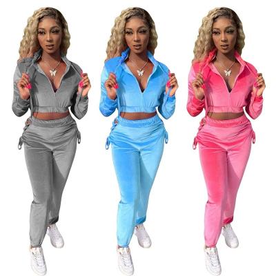 China Anti-pilling new ladies non fashion hooded short pants women's temperament fleece self crop jacket two-piece suit for sale