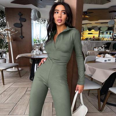 China Anti-pilling New Arrivals Spring Autumn Wide Leg Women One Piece Long Overalls Turn-Down Collar Sleeve Overalls Women 2022 for sale