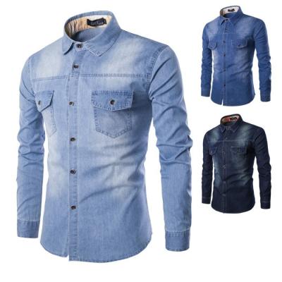 China Viable Fashion Men Wash Jeans Long Shirt Sheath Autumn Shirt Casual Top for sale