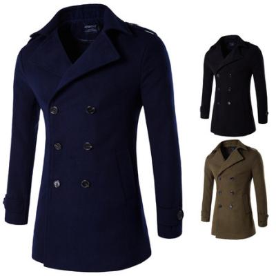 China Viable 2022 New Men's Trench Coat Woolen Cross Epaulet Ditch Jacket Wool Coat for sale