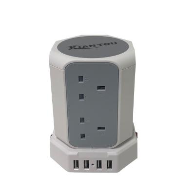 China Smart Travel Tower Vertical Plug 4 USB Charger Surge Protector 8 Outlet Power for sale